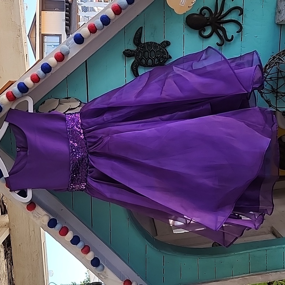 Purple tulle long satin formal dress